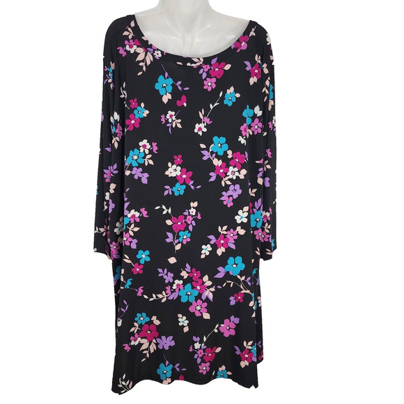Woman Within Tunic Top Womens Plus 4X Pullover 3/4 Sleeve Sharkbite Hem Floral - Picture 2 of 10